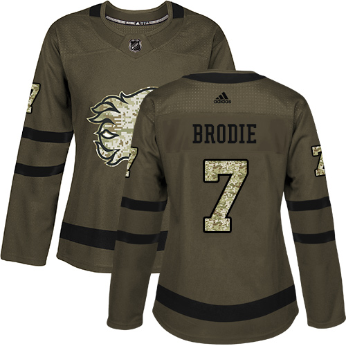 Adidas Flames #7 TJ Brodie Green Salute to Service Women's Stitched NHL Jersey - Click Image to Close